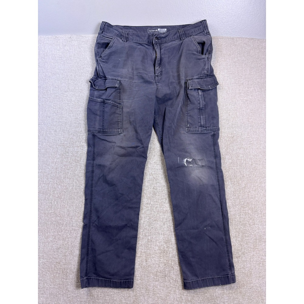 Carhartt Rugged Flex Relaxed Fit Canvas Cargo Work Pants 38x34 Gray BN3574-M
